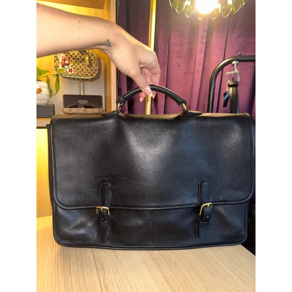 Coach Other - Vintage Coach Beekman Briefcase Black Leather Brass Buckle Messenger Bag 5266